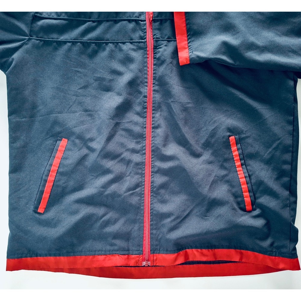 Mens L Navy Red Full Zip Jacket Lightweight Windbreaker Sporty Coat Colorblock - Picture 4 of 7